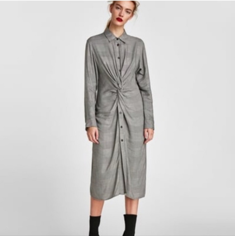 ZARA - Knot Twist Checkered Midi Dress
